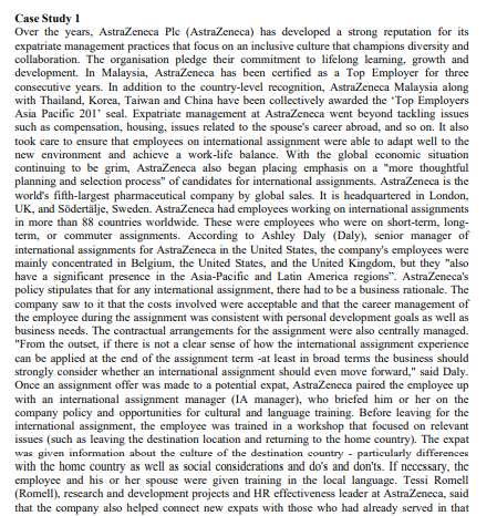 Case Study 1 Over the years, AstraZeneca Ple