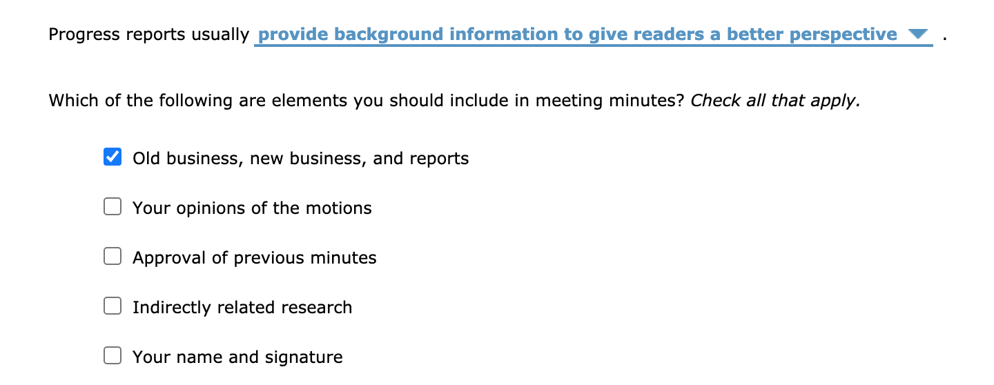 Progress reports usually provide background