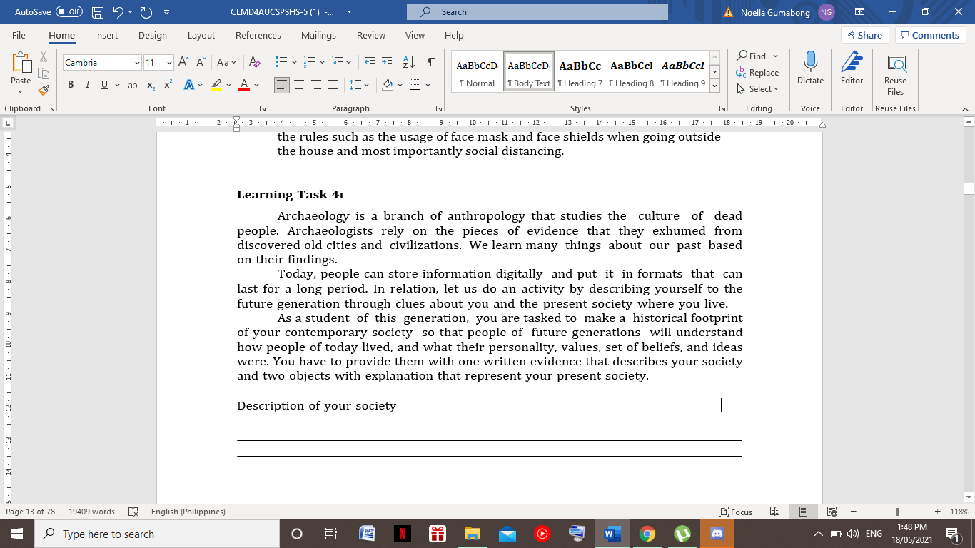 PLEASE HELP ME ANSWER LEARNING TASK 4. PLEASE