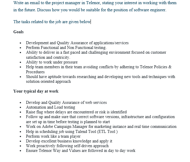 Write an email to the project manager in Telenor,