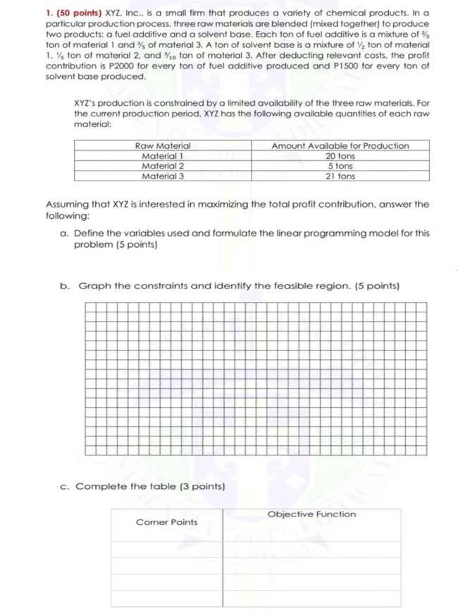 1. (50 points) XYZ. Inc., is a small firm that