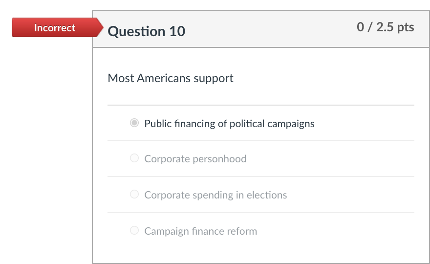 Incorrect Question 10 0 / 2.5 pts Most Americans