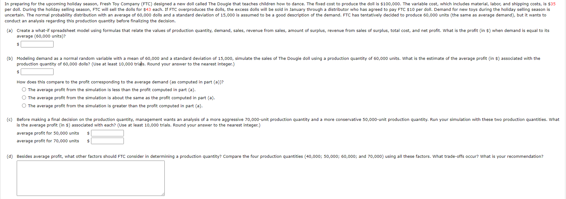 I need help with part C, average profit for