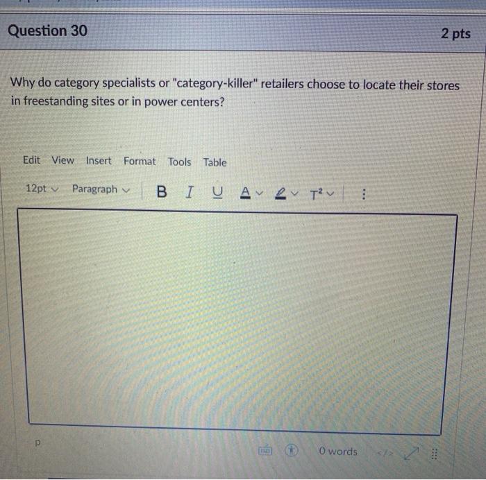 Question 30 2 pts Why do category specialists or