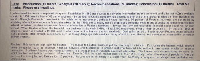 Case. Introduction (10 marks); Analysis (20