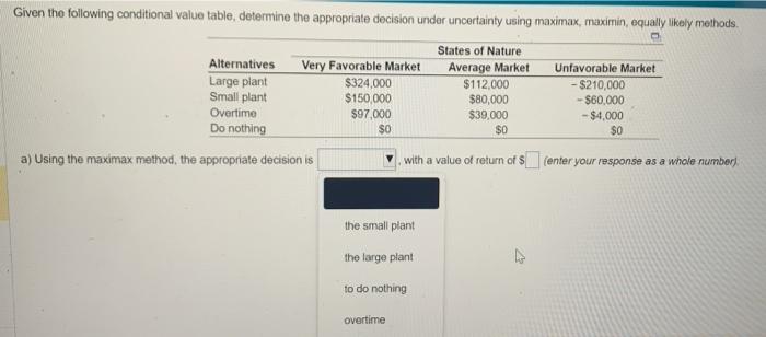A-Using the maximax method? B-Using the maximin