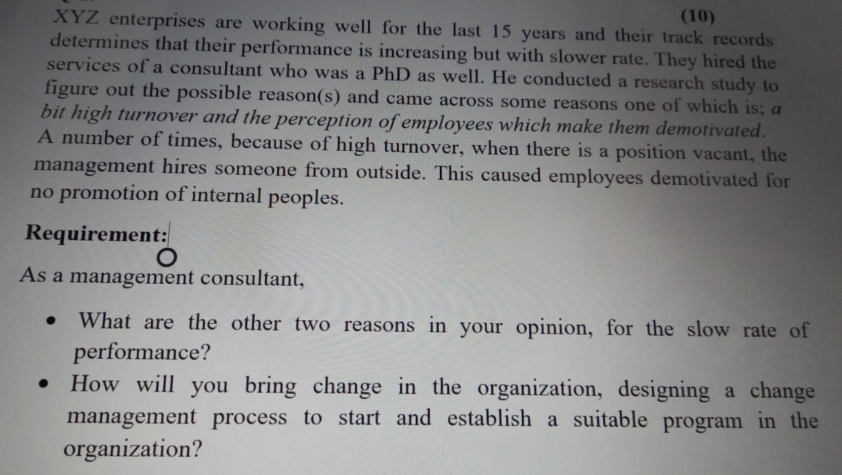 (10) XYZ enterprises are working well for the