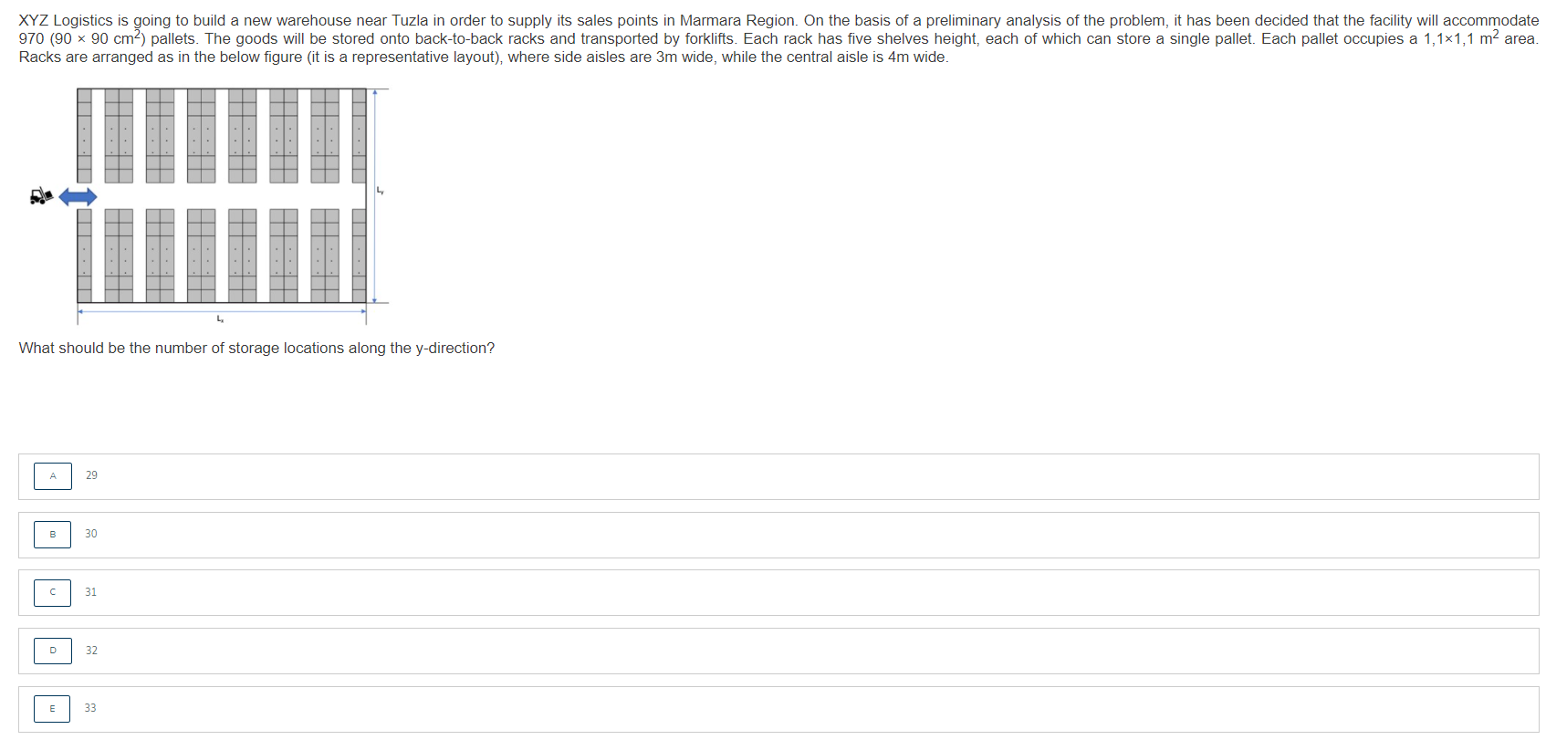 2) What is the Length (L x) of the warehouse? A-