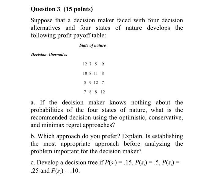 Suppose that a decision maker faced with four