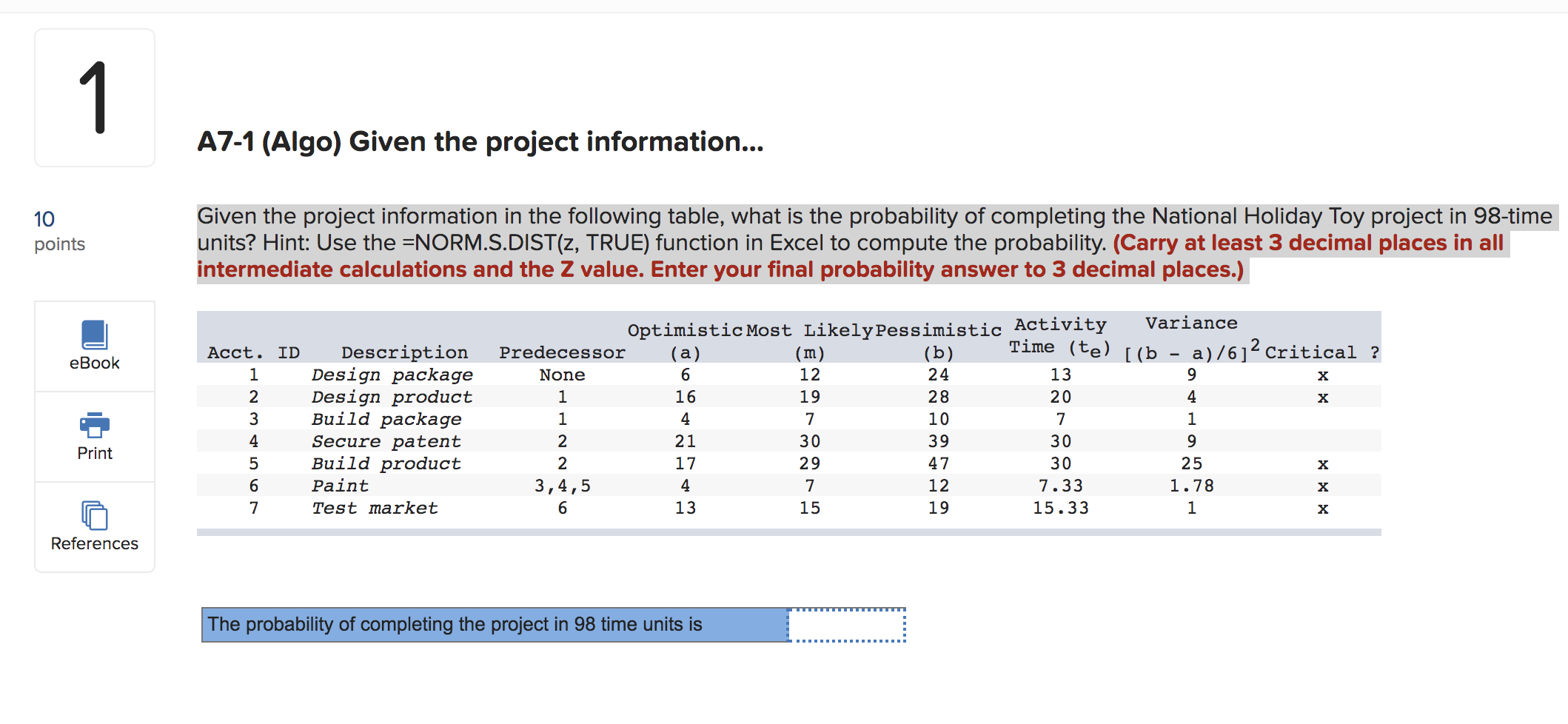 1 A7-1 (Algo) Given the project information... 10
