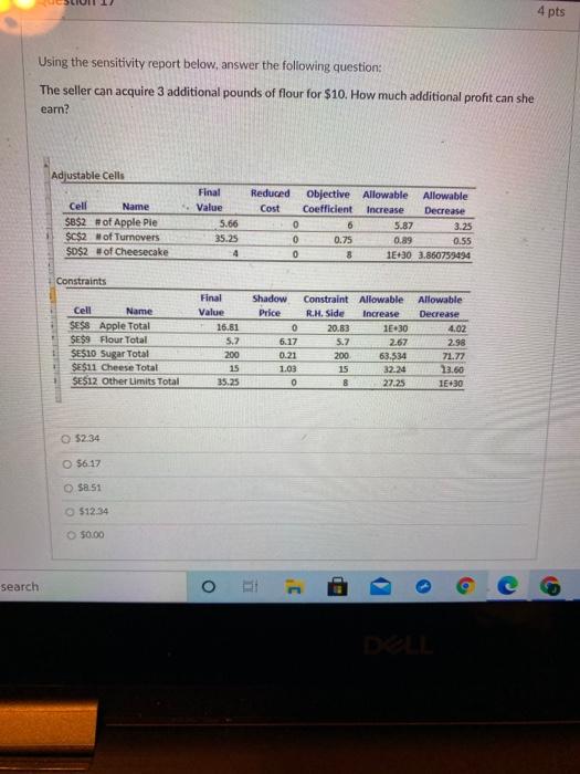4 pts Using the sensitivity report below, answer