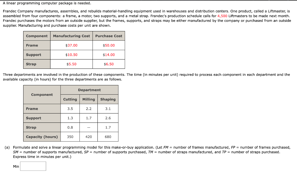 A linear programming computer package is needed.