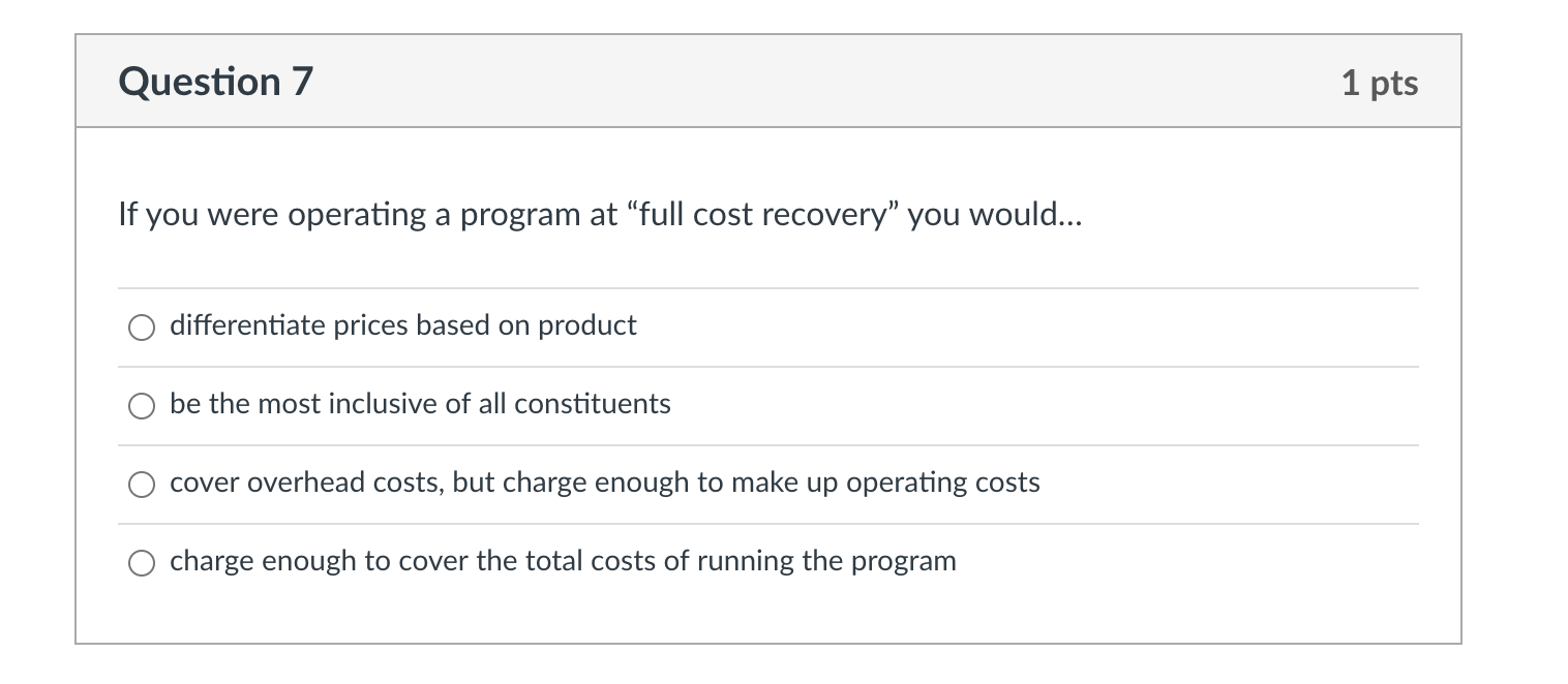 Question 7 1 pts If you were operating a program