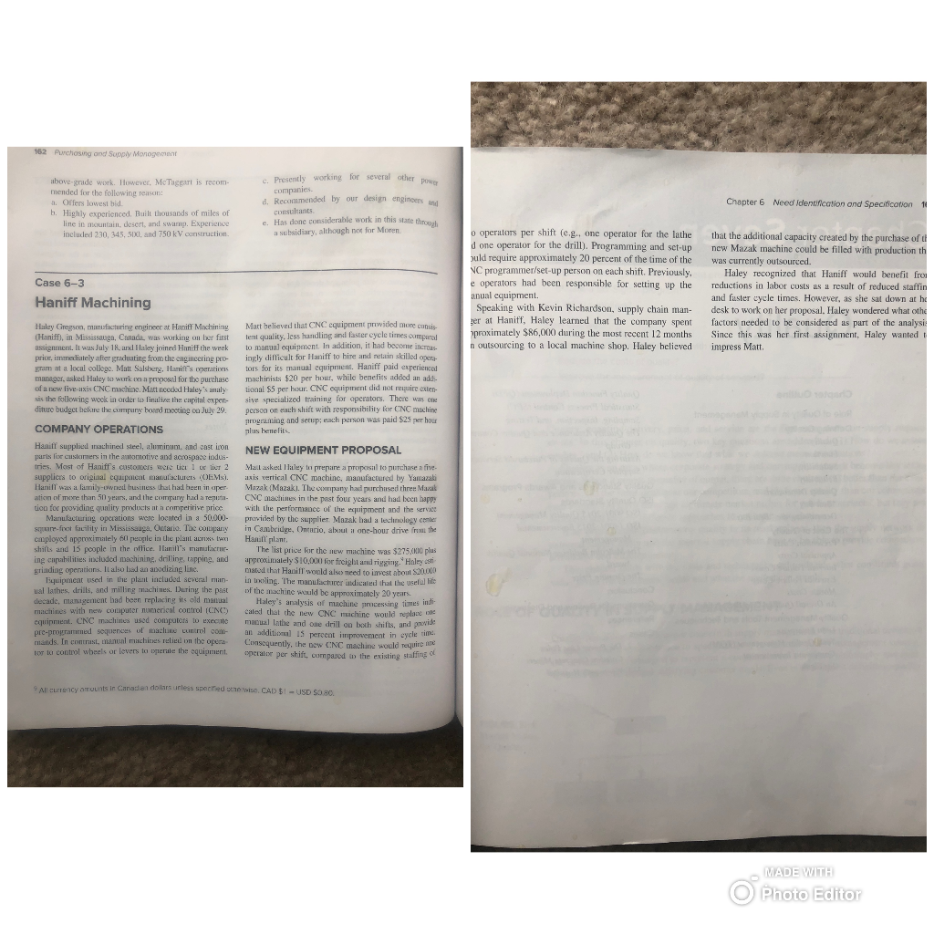 Case 6-3: Haniff Machining What are the