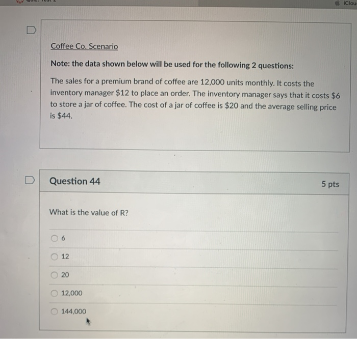 iClou U Coffee Co. Scenario Note: the data shown