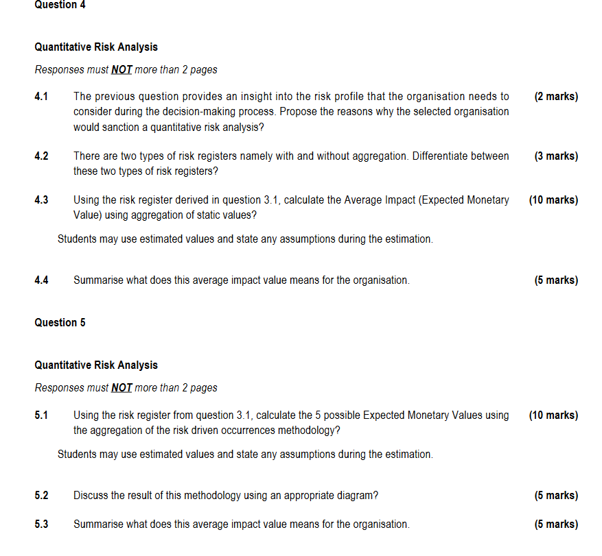 Quantitative Risk Analysis Responses must NOT