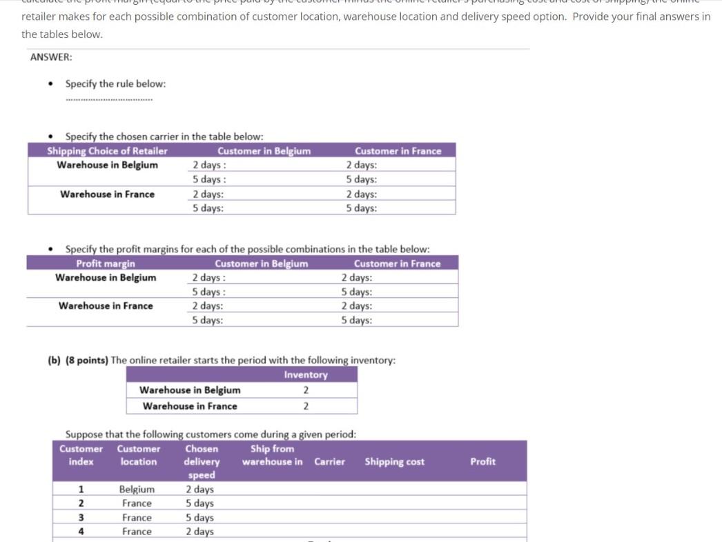 Problem 3 (35 points) An online retailer sells