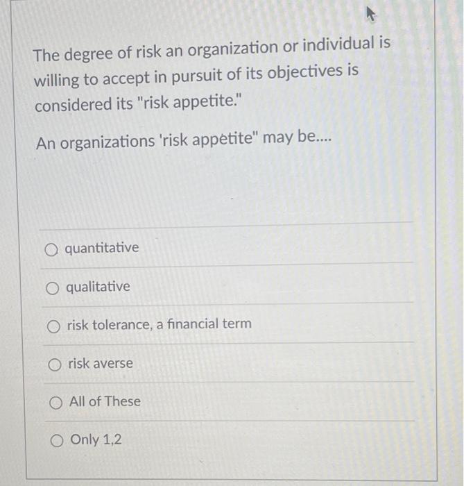 The degree of risk an organization or individual