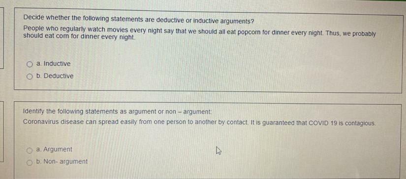 Decide whether the following statements are