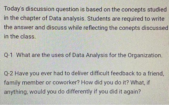 Today's discussion question is based on the