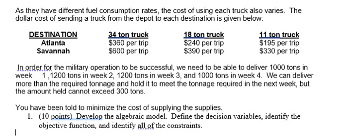 (10 points) Develop the algebraic model. Define