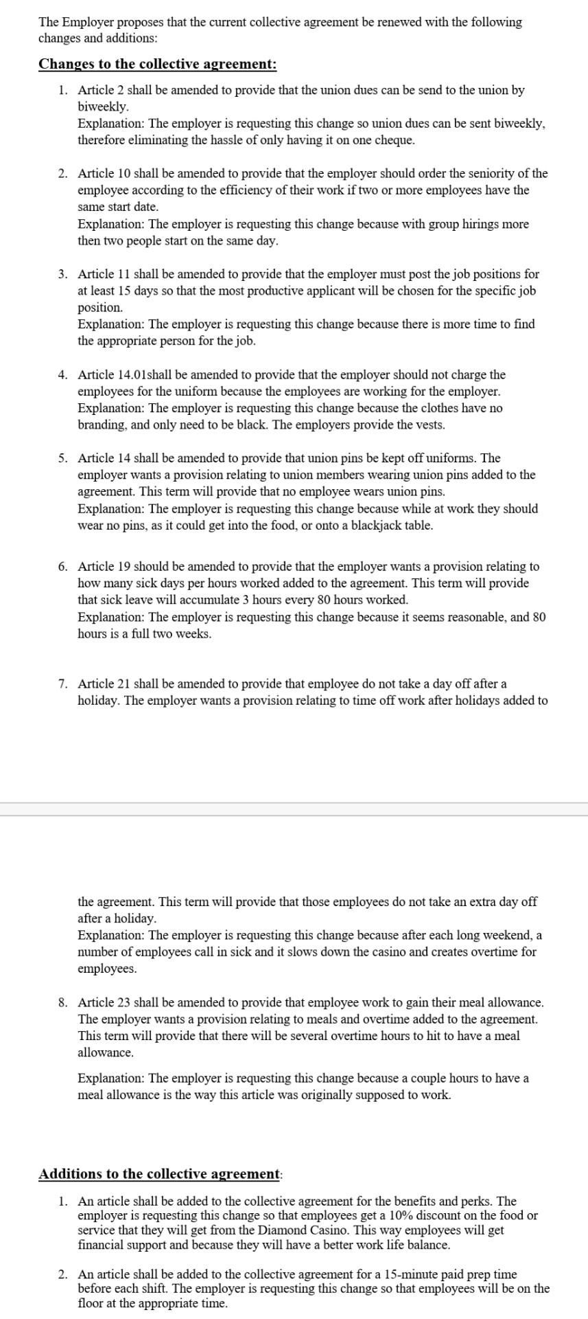 I'm Union team. please help! PERPOSAL FOR CHANGES