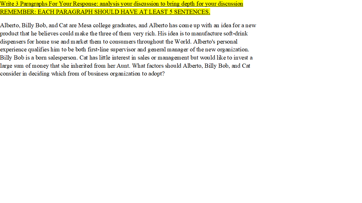 Write 3 Paragraphs For Your Response: analysis