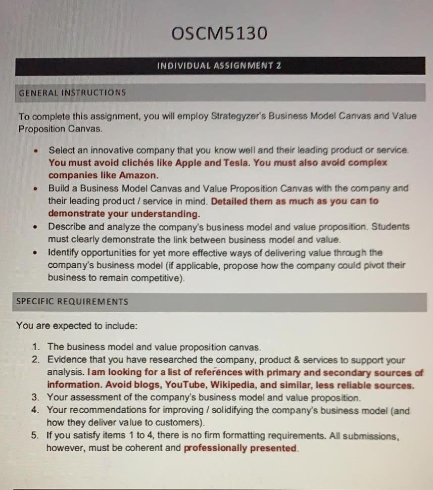 OSCM5130 INDIVIDUAL ASSIGNMENT 2 GENERAL