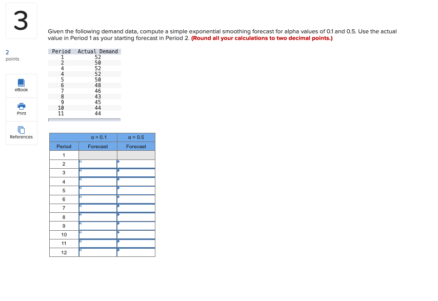 Given the following demand data, compute a simple