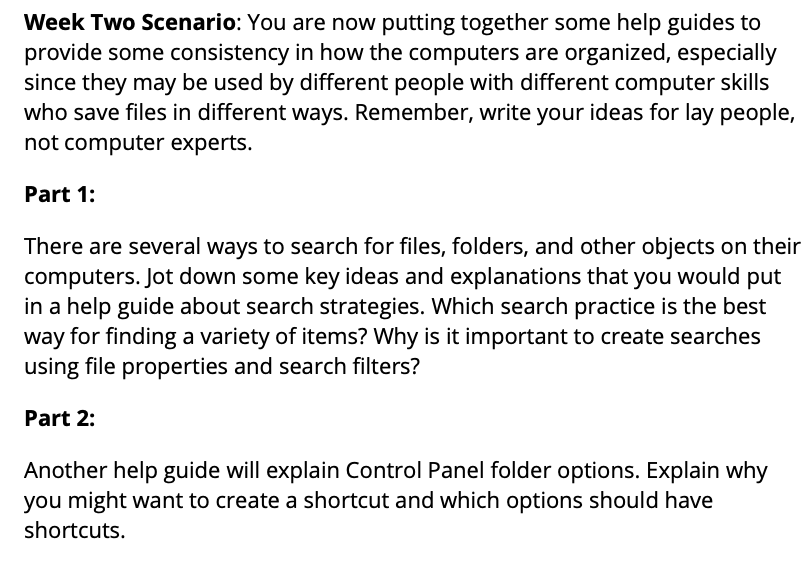 Week Two Scenario: You are now putting together