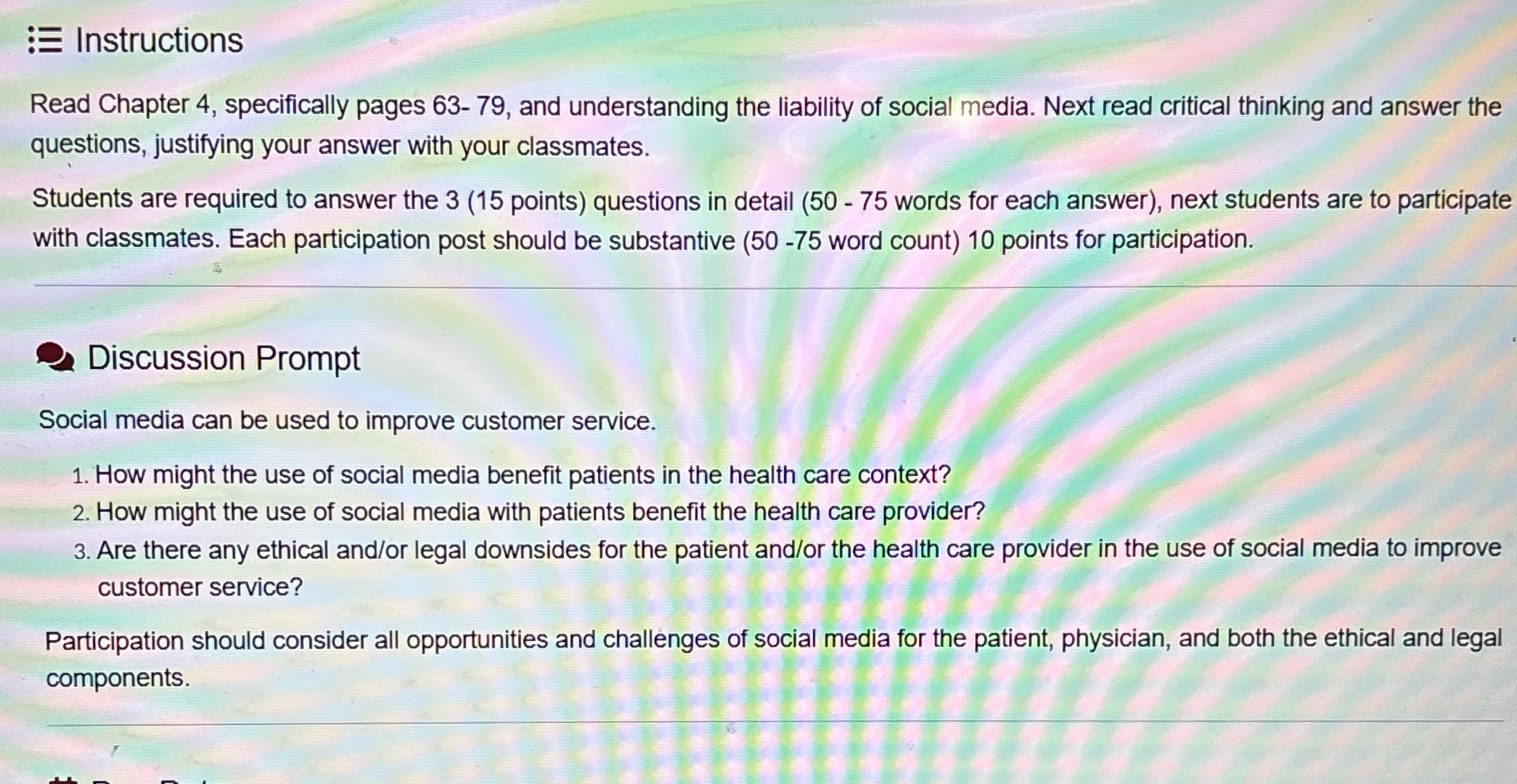 := Instructions Read Chapter 4, specifically