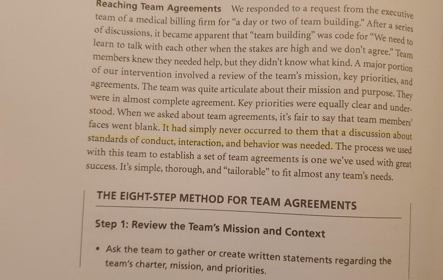 Develop your own Team Agreement as shared in an