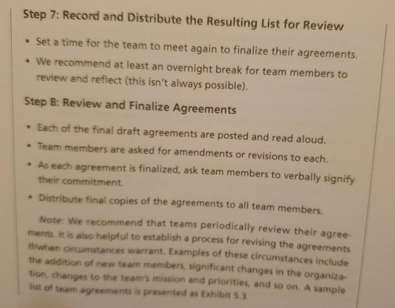 Develop your own Team Agreement as shared in an