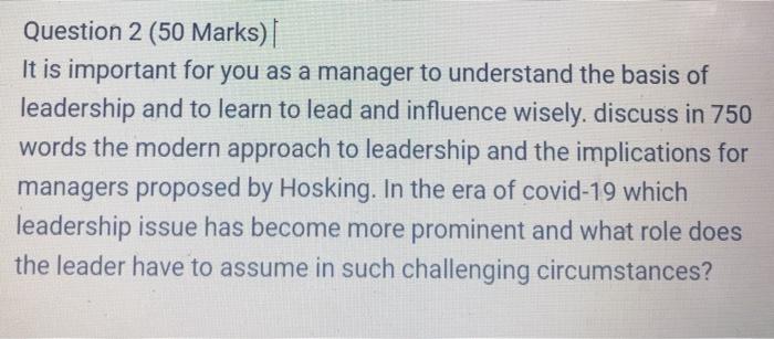 Question 2 (50 Marks) | It is important for you