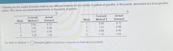 following are two weekly forecasts made by two