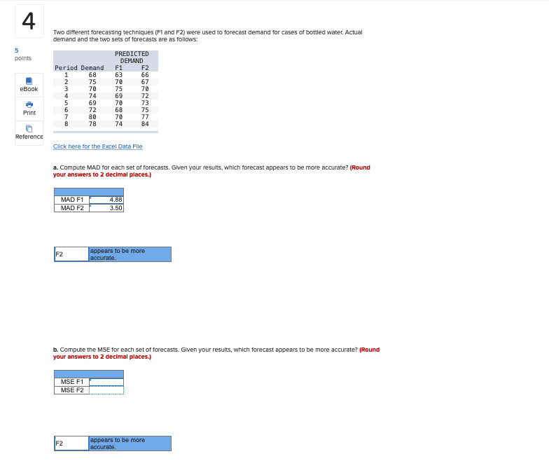 Two different forecasting techniques (F1 and F2)