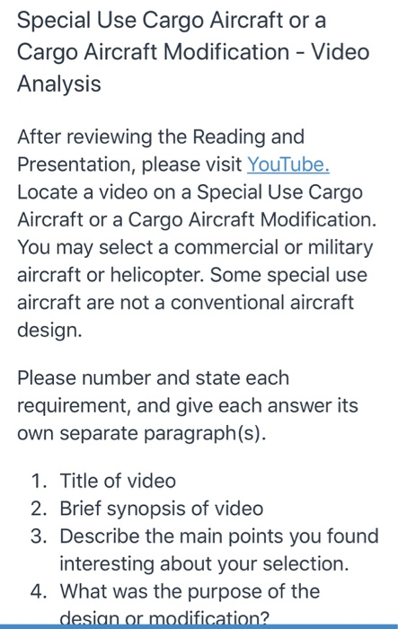 Special Use Cargo Aircraft or a Cargo Aircraft