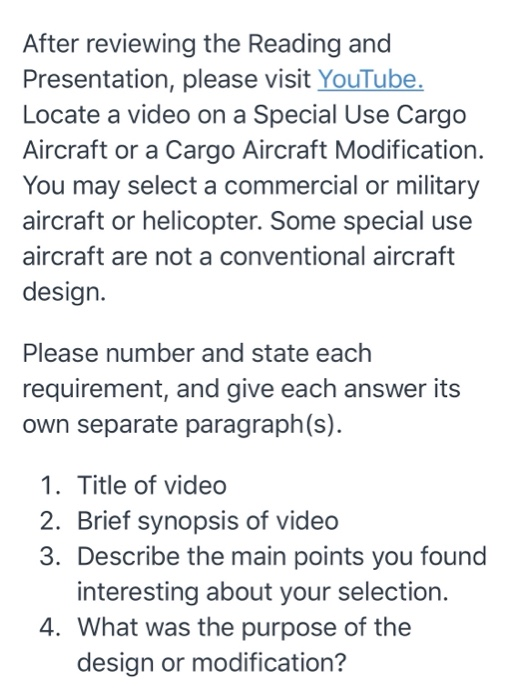 Special Use Cargo Aircraft or a Cargo Aircraft
