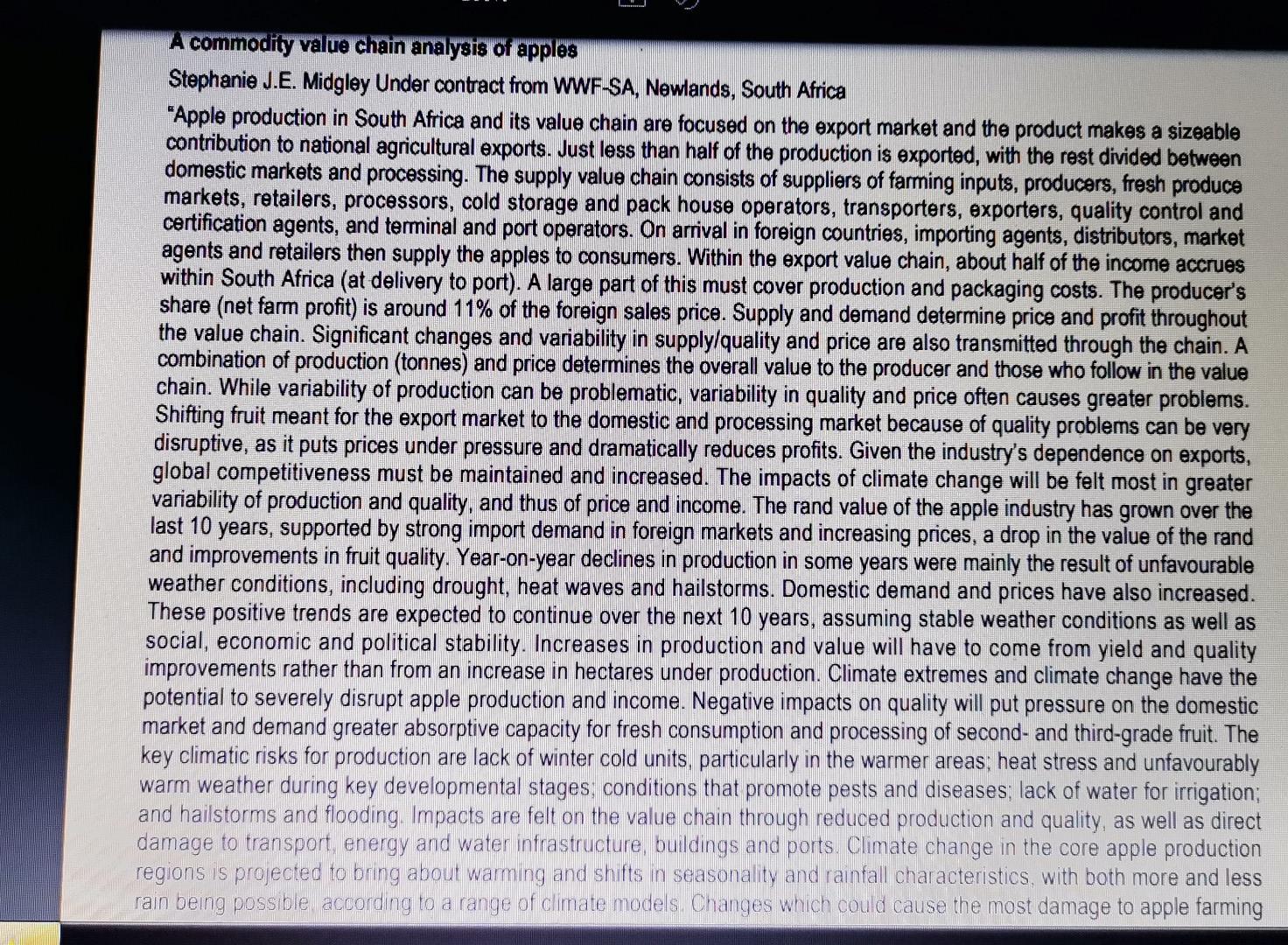 Case study on commodity value chain analysis of