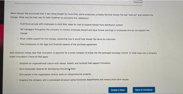 1) When Honest Tea announced that it was being