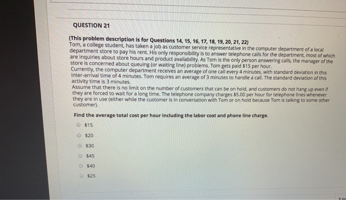 QUESTION 20 (This problem description is for