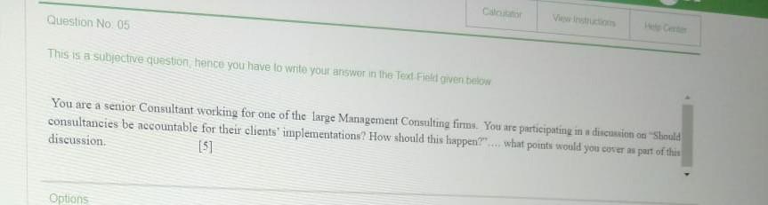 Co Question No: 05 This is a subjective question,