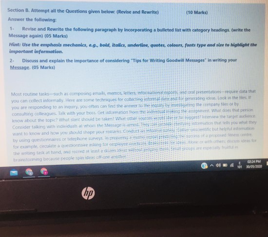(10 Marks) Section B. Attempt all the Questions