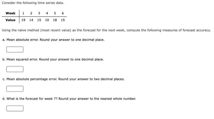Consider the following time series data. Week 1 2