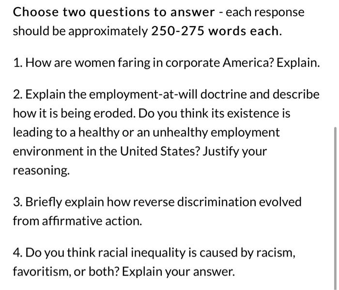 Choose two questions to answer - each response