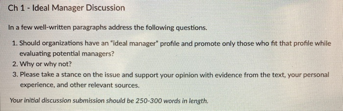 Ch 1 - Ideal Manager Discussion In a few