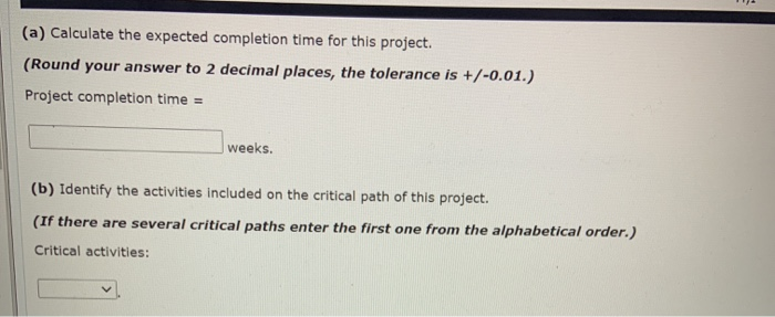 Use the following project information: Activity