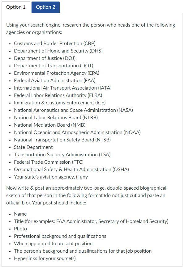 help, please! Aviation Law Option 1 Option 2
