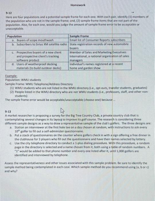 Homework 9-12 Here are four populations and a