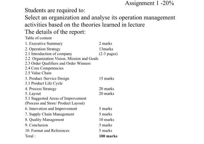 Assignment 1 -20% Students are required to: